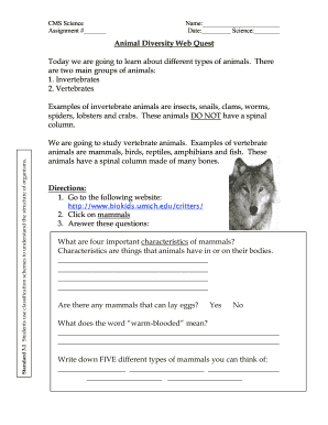 Animal Diversity Webquest Answer Key Form - Fill Out and Sign Printable PDF  Template | signNow
