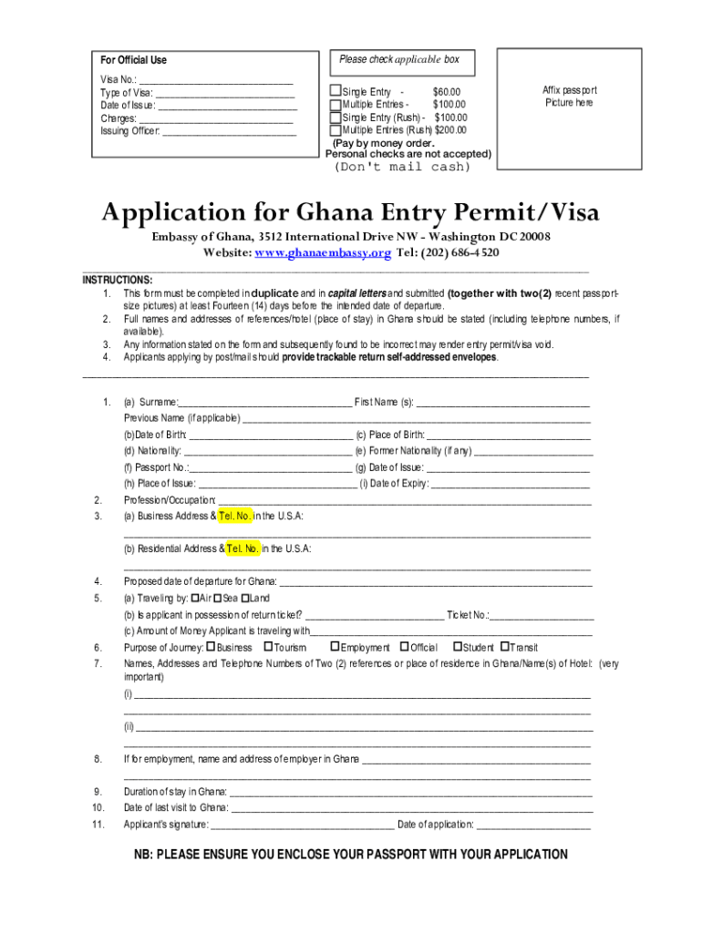 Ghana Visa Application  Form