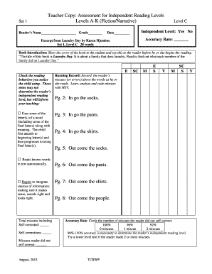 Independent Reading Level  Form