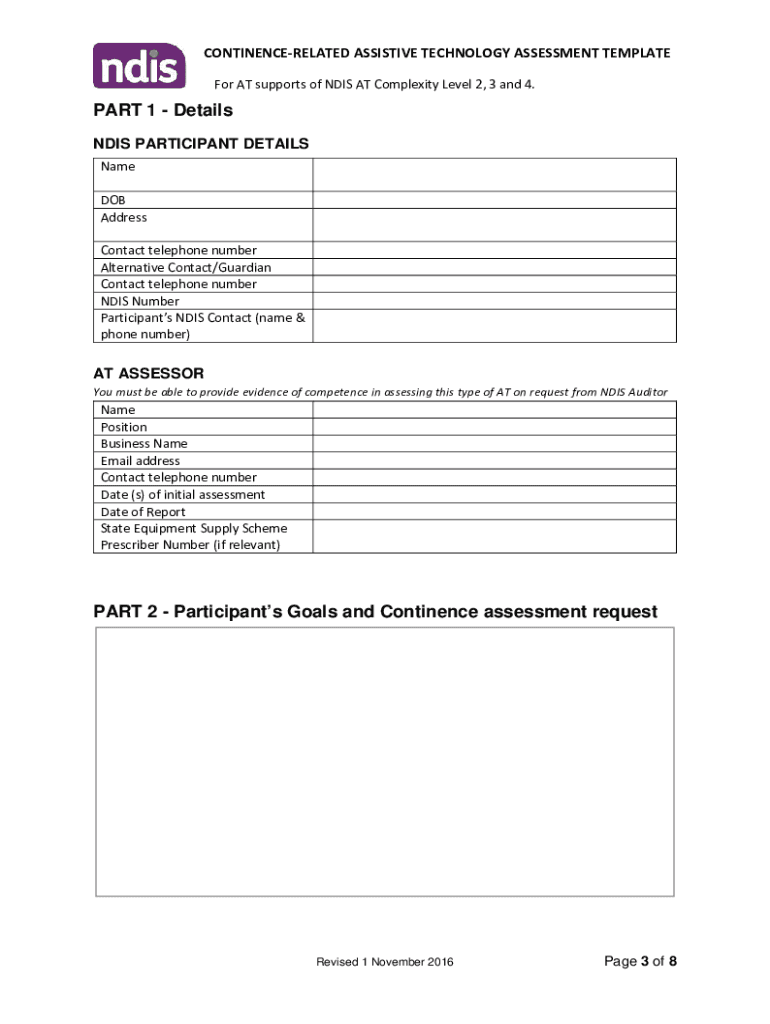  Ndis Continence Assessment Template 2016