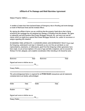 Affidavit of No Damage  Form