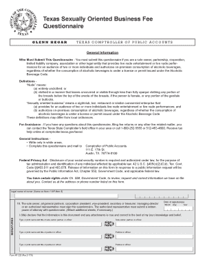 AP 225, Texas Sexually Oriented Business Fee Questionnaire PDF  Form