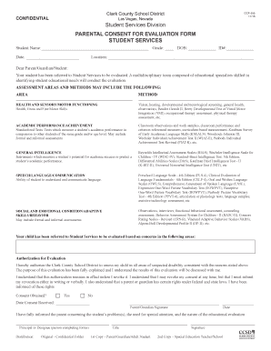 PARENTAL CONSENT for EVALUATION FORM