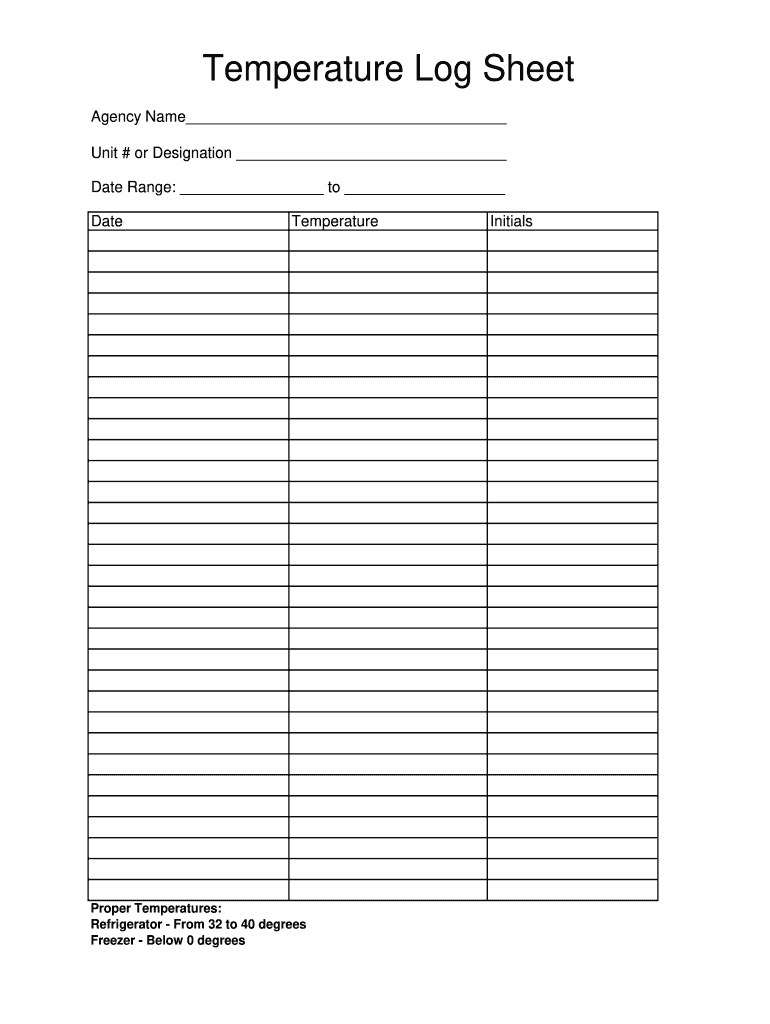Temperature Log Sheet Nhfoodbank  Form