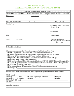 PDI MEDICAL, LLC MEDICAL MARIJUANA PATIENT INTAKE FORM