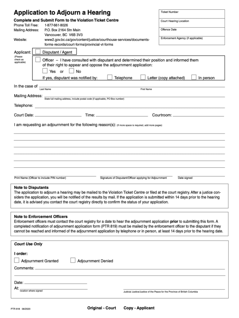 Application Adjourn  Form