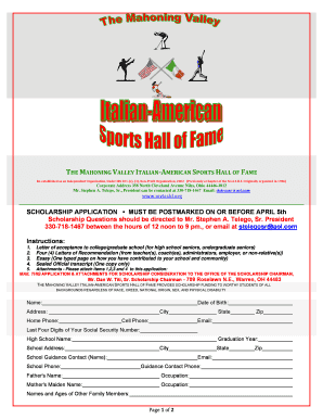 Scholarship Application Mahoning Valley Italian American Sports Mviashf  Form