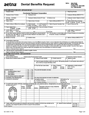  Dental Benefits Request Mail to Aetna Dental PO Box 14094 2016