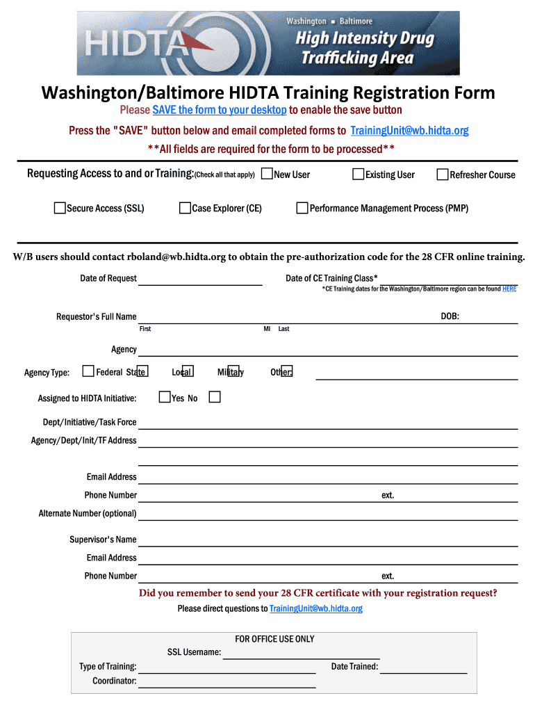 Get and Sign WashingtonBaltimore HIDTA Training Registration Form  Caseexplorer
