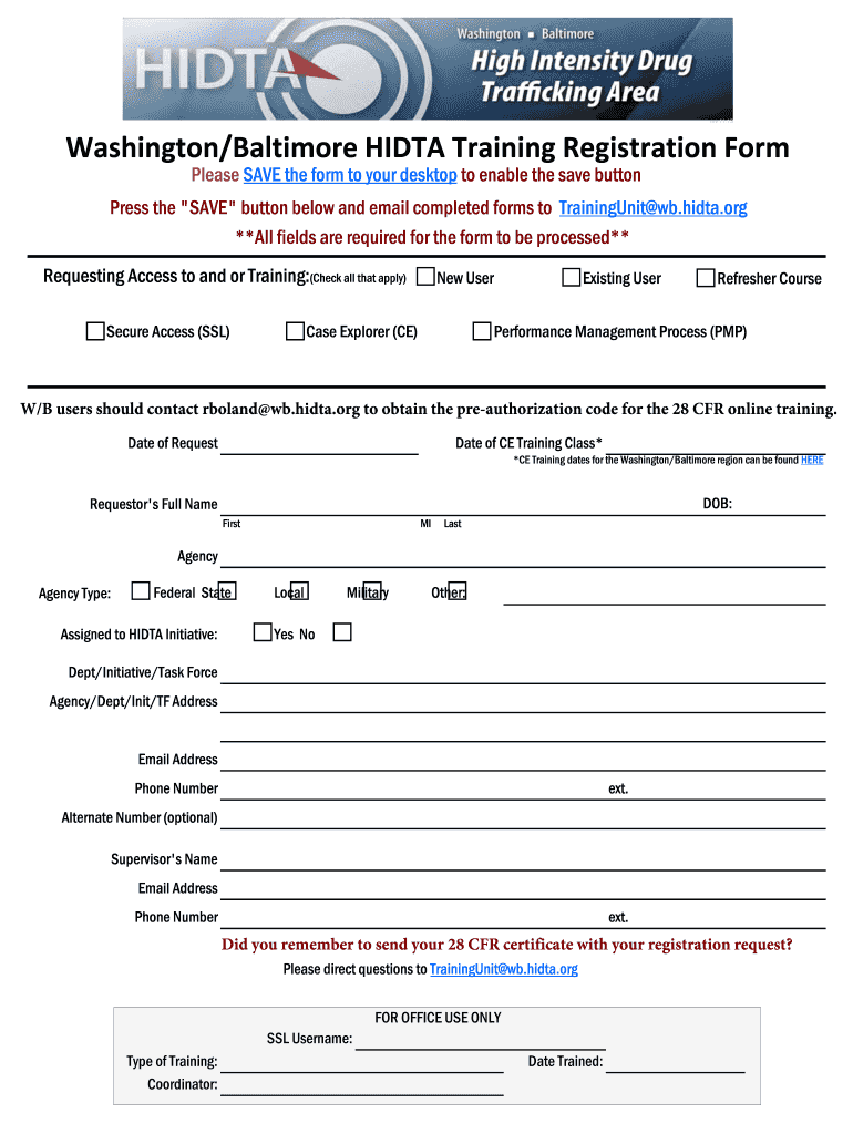 WashingtonBaltimore HIDTA Training Registration Form  Caseexplorer