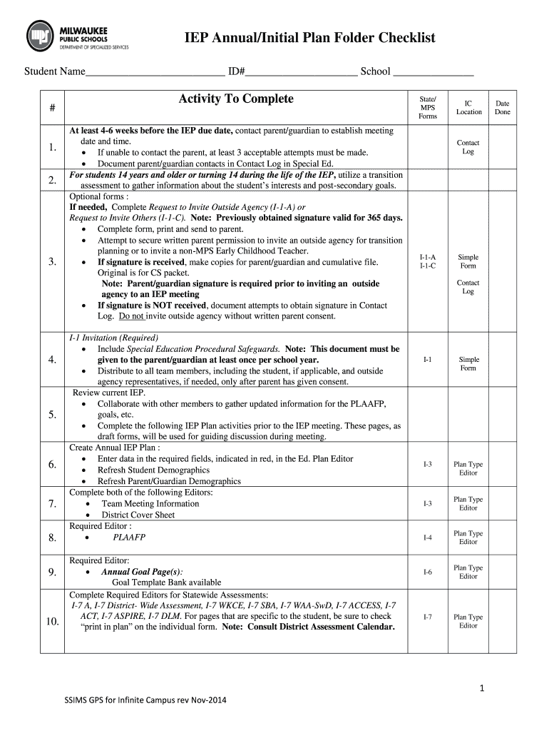 IEP AnnualInitial Plan Folder Checklist  Form