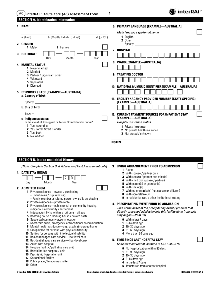 InterRAI Acute Care AC Assessment Form  Cegaonline Uq Edu