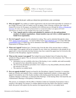 DISCIPLINARY APPEALS PROCESS QUESTIONS and ANSWERS  Form