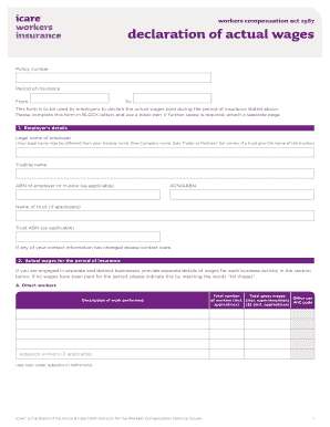 Declaration of Actual Wages  Form
