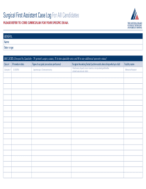 Surgical Case Log Template  Form