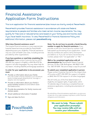 Peacehealth Financial Assistance Income Guidelines  Form