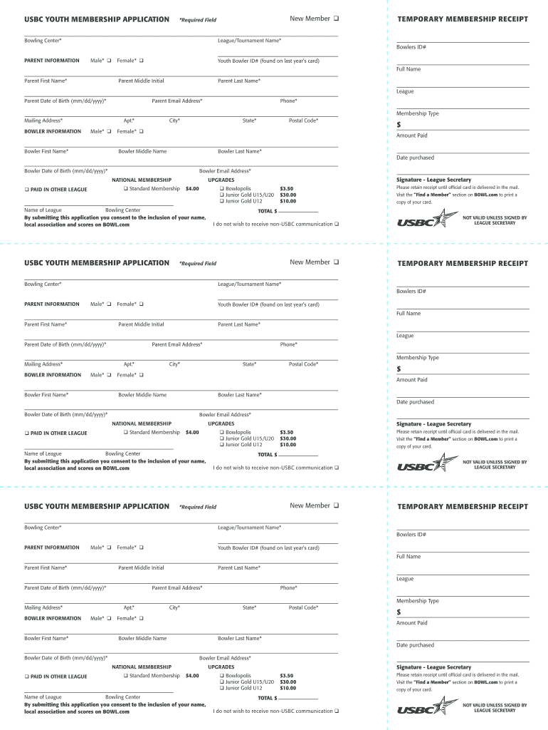 Usbc Youth Membership Application 20152024 Form Fill Out and Sign