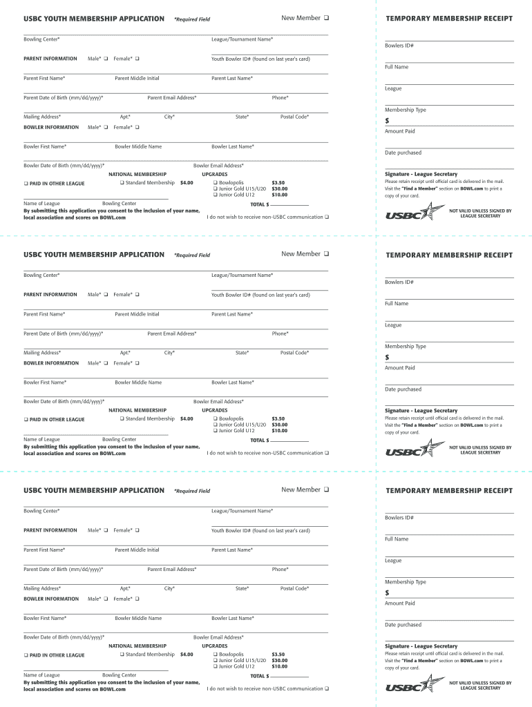  Usbc Youth Membership Application 2015