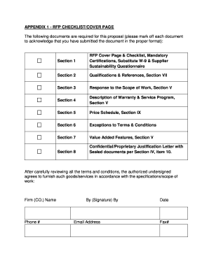 APPENDIX 1 RFP CHECKLISTCOVER PAGE  Form