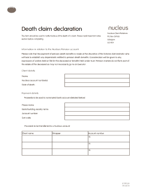 0119P 04 Death Claim Declaration Nucleus Financial  Form