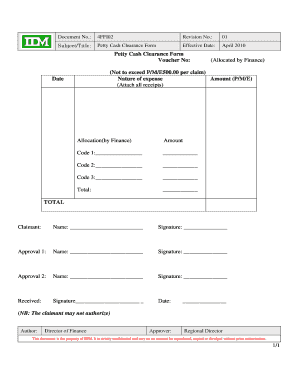 Petty Cash Clearance Form