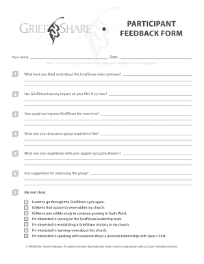 Griefshare Workbook PDF  Form