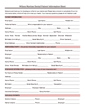 Dental Patients Clerking Sheet  Form