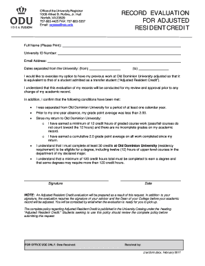  Record Evaluation for Adjusted Resident Credit Record Evaluation for Adjusted Resident Credit Odu 2017-2024