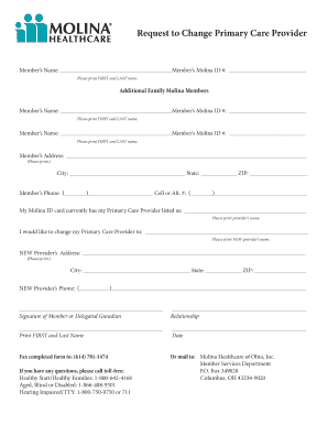 Request to Change Primary Care Provider  Form