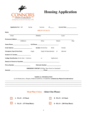Application for Fall Connorsstate  Form