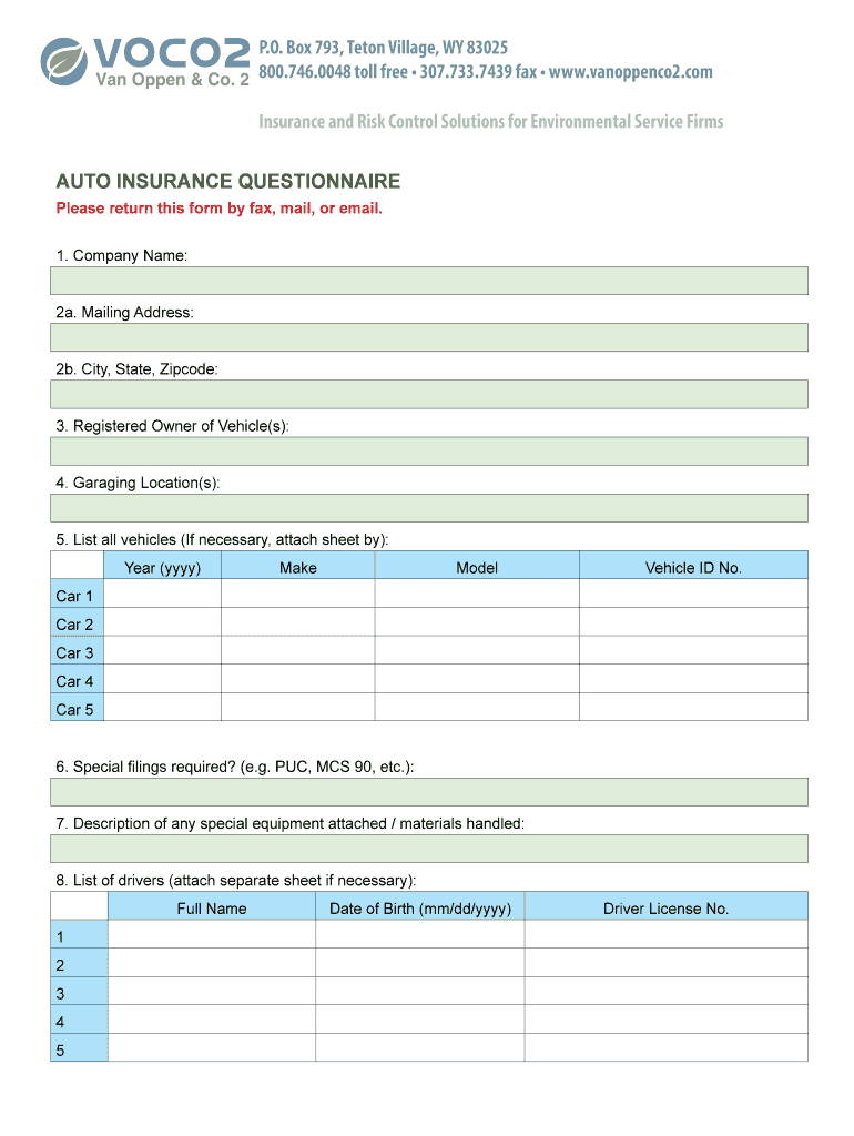 Auto Insurance Quest  Form