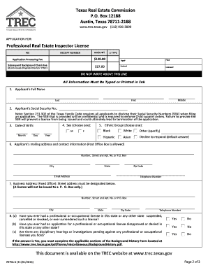 Professional Inspector License  Form