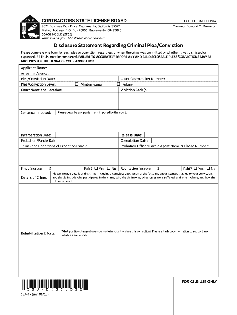 California Criminal Cslb  Form