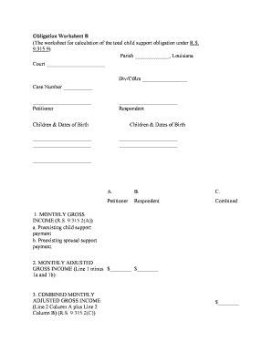 Louisiana Child Support Calculator Worksheet B  Form