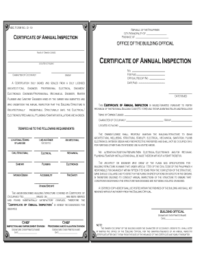 Certificate of Annual Inspection  Form