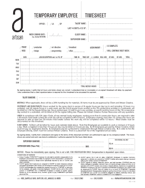 Artisan Timesheet  Form