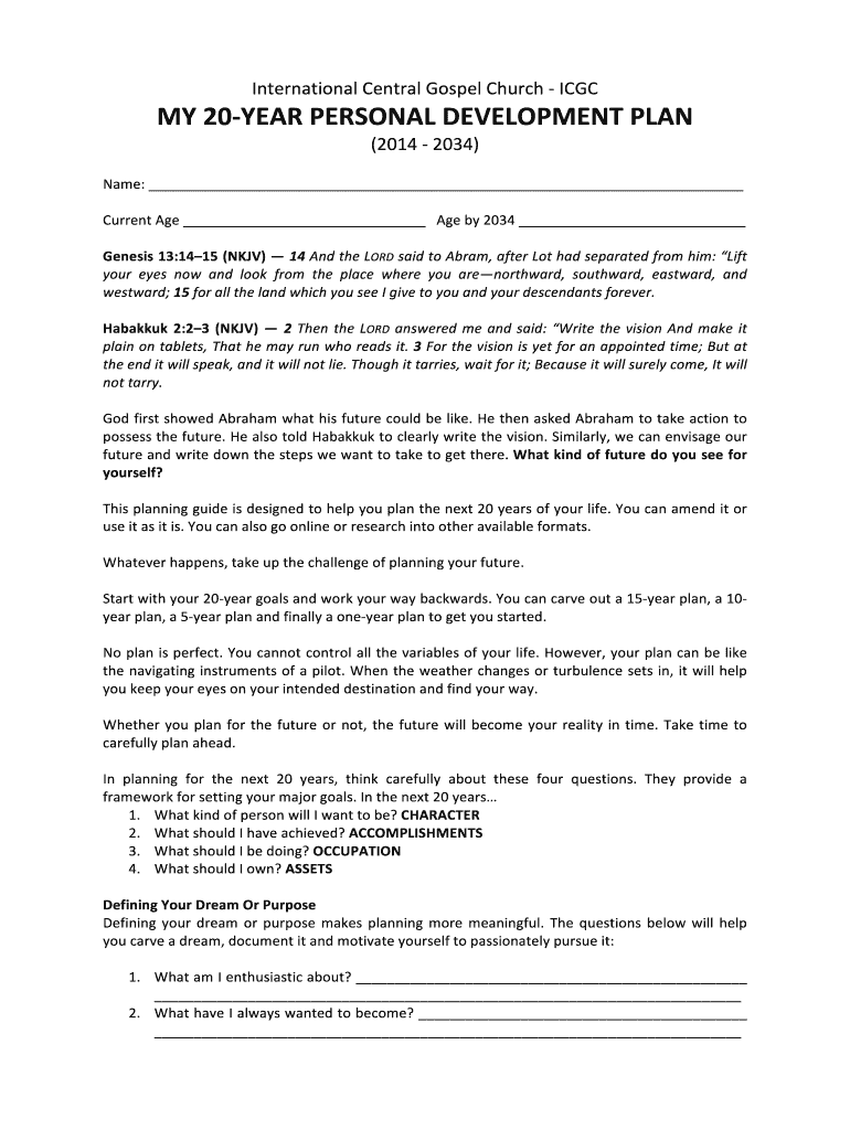 20 Year Plan Template  Form