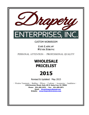 Drapery Workroom Price List  Form