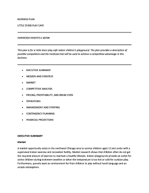 Play Cafe Business Plan  Form