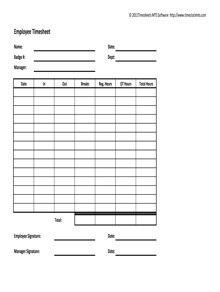 Time in and Out Sheet Template  Form