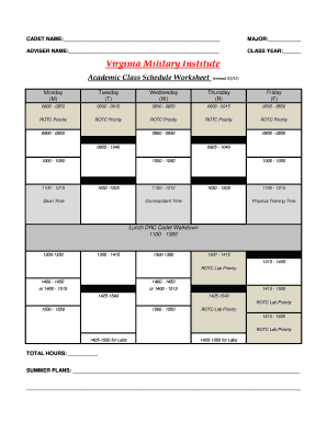 Class Schedule Worksheet  Form