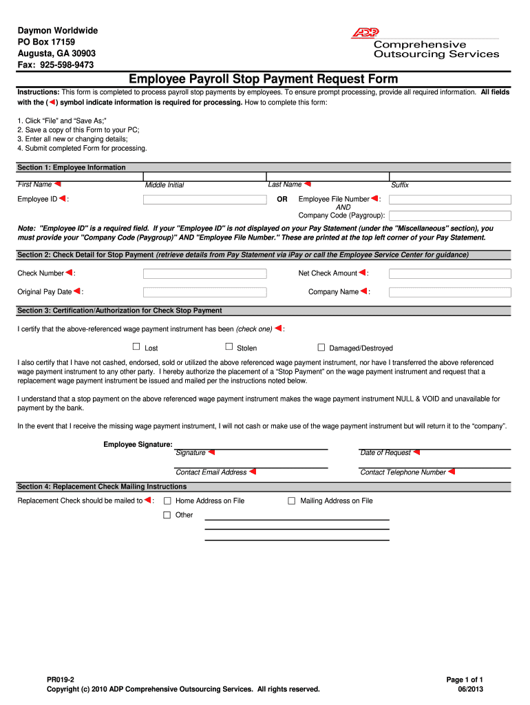 Adp Stop Payment  Form