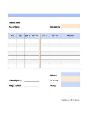 Weekly Timesheet Template Time Doctor Blog  Form