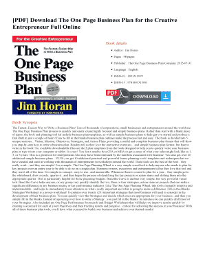 The One Page Business Plan for the Creative Entrepreneur PDF Form