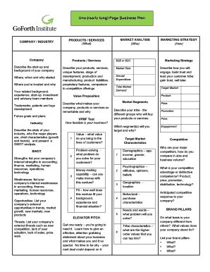 One Really Long Page Business Plan GoForth Institute  Form