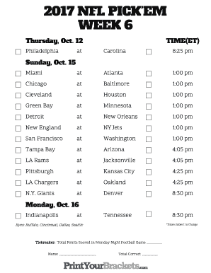 Week 18 Pick Sheet  Form