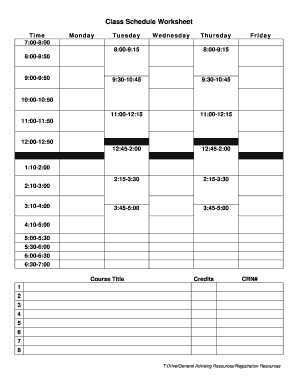 Schedule Worksheet  Form