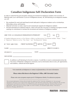 Canadian Indigenous Self Declaration Form University of Manitoba Umanitoba