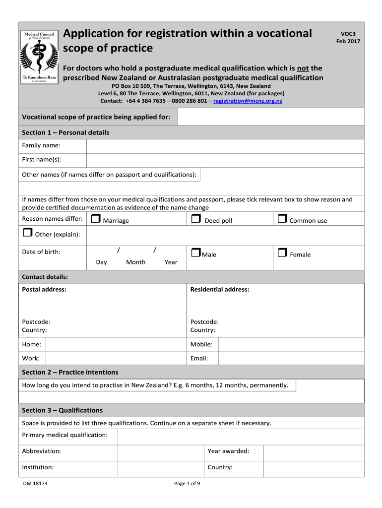  VOC3 Form Medical Council of New Zealand Mcnz 2017