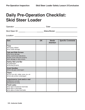 Skid Steer Inspection Sheet  Form